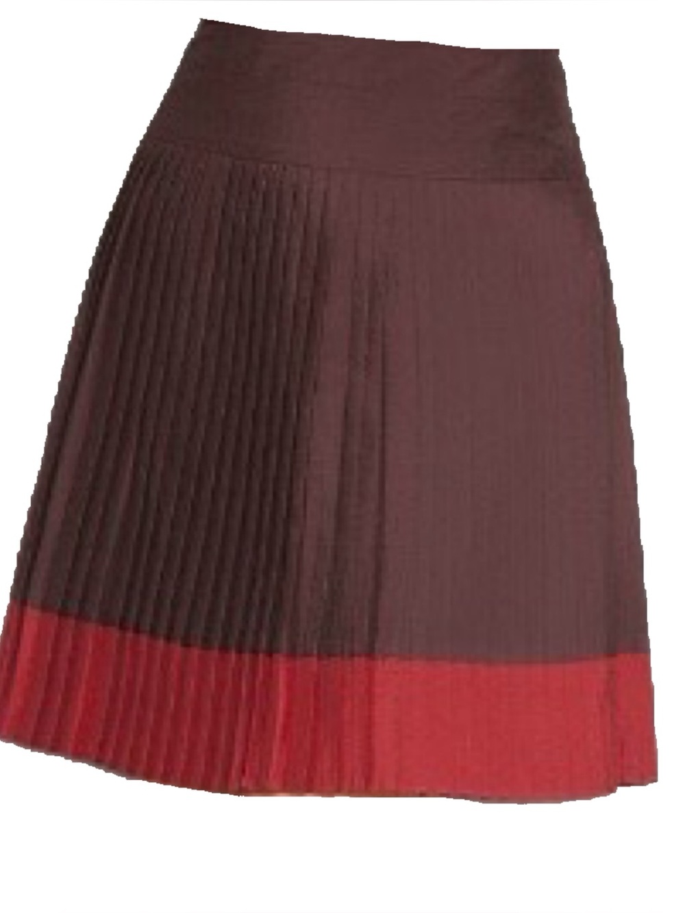 New York & Company Two-Tone Pleated Skater Skirt in Burgundy and Red Trim